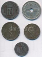 Norvégia 1867. 1/2s Cu + 1899. 2ö Br + 1919. 1ö Fe + 2ö Fe + 1940. 50ö Cu-Ni T:2,2-
Norway 1867. 1/...