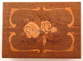 Intarziás fa doboz, kulcs nélkül, 26×19 cm