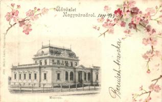 1899 Nagyvárad, Oradea; múzeum, kiadja Helyfi László / museum, floral, litho (lyuk / pinhole)