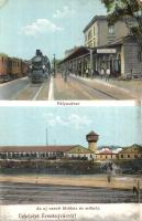 Érsekújvár, Nové Zámky; vasútállomás, új vasúti fűtőház és műhely, mozdony / railway station, heating house and workshop, locomotive (EB)