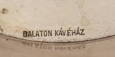 Régi fém mélytányér, "Balatoni kávéház" felirattal, d:23 cm