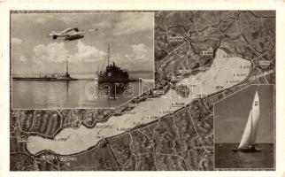 Balaton, a tó térképe, repülővel, hajóval és vitorlással (Rb)