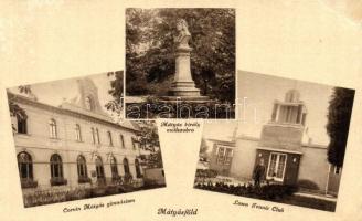 Budapest XVI. Mátyásföld, Lawn Tennis Club, Mátyás király mellszobra, Corvin Mátyás gimnázium (EK)