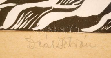 Deák István (1936-): Fürdőzőnő. Linó, papír, jelzett, üvegezett sérült keretben, 24×20 cm