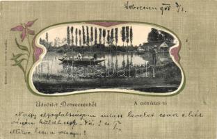 Debrecen, Csónakázó-tó, Art Nouveau, litho, Komáromi J. felvétele és kiadása (EK)