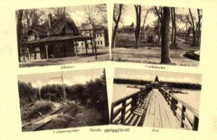 Nyíregyháza, Sóstógyógyfürdő; kisvasút állomás, villamospálya, híd, parkrészlet (EK)