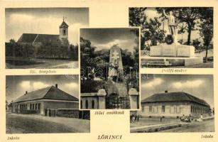 Lőrinci, Római Katolikus templom, Petőfi-szobor, Iskola, Hősi emlékmű