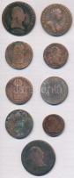 9db-os vegyes rézpénz tétel, főleg magyar verdejelű krajcárok T:vegyes