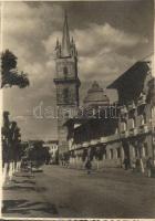 Beszterce, Bistrita; Evangélikus templom, automobile - 2 db kisméretű fotóképeslap (11,6x8,4 cm) / c...