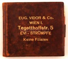 "Eug.Vidor&Co. Wien" bőrkötéses mininotesze apró ceruzával, 6,5x7,5 cm