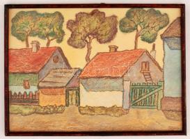 Gömböly József (1915-): Hátsóudvar. Kréta, merített papír, jelzett, 29×39 cm