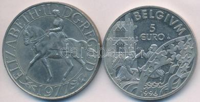 Nagy-Britannia 1977. 25P "Ezüst Jubileum - II. Erzsébet" + Belgium 1996. 5EUR Cu-NiT:2 Great Britain 1977. 25 Pence "Silver Jubilee - Elizabeth II" + Belgium 1996. 5 Euro Cu-Ni C:XF