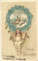 Christmas, angel, floral M.S.i.B. 13652. Emb. litho (EK)