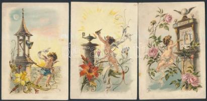 cca 1880 Angyalos litho üdvözlő kártyák / Vintage litho greeting cards with angels 8x12 cm