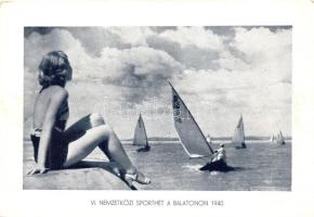 1940 Balaton, VI. Nemzetközi Sporthét, vitorlások, 2 db 'VI. Nemzetközi Sporthét a Balatonon�...