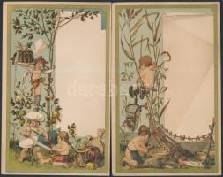 cca 1880 3 db angyalos litho üdvözlő kártyák / Vintage litho greeting cards with angels 11x17 cm