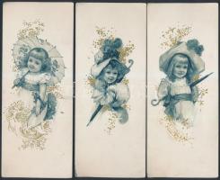 cca 1880 10 db gyermekeket ábrázoló litho üdvözlő kártyák / Vintage litho greeting cards with children 10 pieces