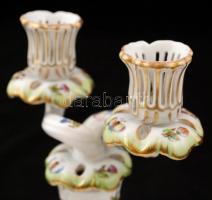Herendi Viktória mintás gyertyatartó (kettes), kézzel festett, restaurált, jelzett, m:17 cm