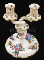 Herendi Viktória mintás gyertyatartó (kettes), kézzel festett, restaurált, jelzett, m:17 cm