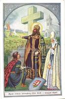 Szent István keresztény hitre téríti a magyar népet / King Saint Stephen converts the Hungarians to catholicism, '1938 Komárom visszatért' So. Stpl. (EK)