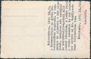 1941 Kolozsvár, A Szamos folyó okozta károk, hátoldalon írógéppel feliratozott fotólap, 9x14 cm