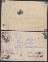 1916 2 db katonai csoportkép, tábori levelezőlapként elküldve, különböző méretben