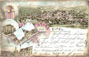 1898 Úpice, Eipel; Schule, Ringplatz, Rathaus / school, square, town hall, floral litho (EK)