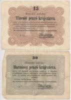 1849. 15kr + 30kr "Kossuth bankó" T:III,III-