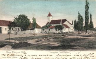 Pöstyén, Piestany; Főtér, templom / main square, church (kis szakadás / small tear)