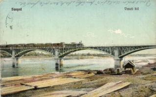 Szeged, Vasúti híd, fűrésztelep, gőzmozdony (EK)