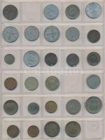 Vegyes magyar és külföldi fémpénz gyűjtemény 21db berakólapon, közte Libanon, Törökország, Svédorszá...