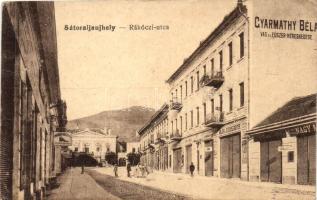 Sátoraljaújhely, Rákóczi utca, Gyarmathy Béla vas és fűszerkereskedése, Markovics S. cipőraktára, Nagy M. üzlete, Vajda és Eisenstadter üzlete, Farkas P. üzlete (EK)