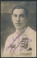 1924 Takács József (1904-1983) az FTC labdarúgója üdvözlő sora és aláírása őt magát ábrázoló fényképen