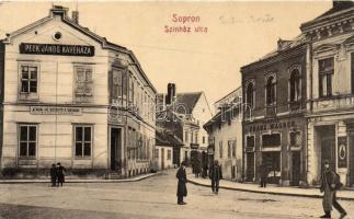 Sopron, Színház utca, Peck János kávéháza, Franz Wagner és Remesberger üzlete, Hazai Általános Biztosító Társaság főügynöksége (kis szakadás / small tear)