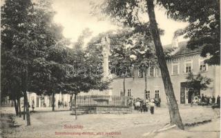 Szécsény, Szentháromság szobor, utca, üzlet, kiadja Glattstein Adolf (EK)