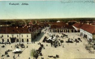 Érsekújvár, Nové Zamky; látkép, piac, Arany Oroszlán szálloda / panorama view, market, hotel (EK)