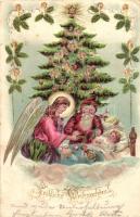 Christmas, Santa Claus, angel, Emb. litho (EK)