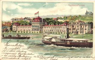 1899 Budapest II. Lukács fürdő, gőzhajók, Kunstanstalt Kosmos 145. litho s: Geiger R. (b)