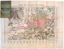 1913 Szarajevó és környékének térképe, Bosznia-Hercegovina közlekedési térképével 81x60 és 57x81 cm