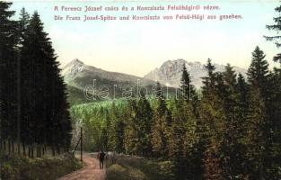 Tátra, Tatra; Ferenc József csúcs és a Koncsiszta Felsőhágiról nézve / the view of Franz Joseph peak and Mount Koncsiszta from Felsőhági