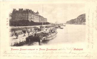 1898 Budapest V. Ferencz József rakpart, uszály (EK)