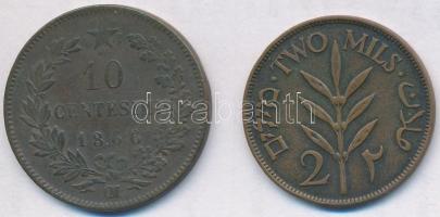 Vegyes: Olaszország 1866OM 10c Cu &quot;II. Viktor Emánuel&quot; + Palesztina 1927. 2m Br T:2,2- Mixed: Italy 1866OM 10 Centesimi Cu &quot;Vittorio Emanuele II&quot; + Palestina 1927. 2 Mils Br C:XF,VF