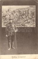 WWI Hungarian military greeting card, soldier, battle (EB)