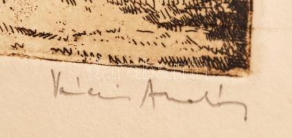 Váczi András(1967-): Tájkép. Rézkarc, papír, jelzett, 10x16 cm