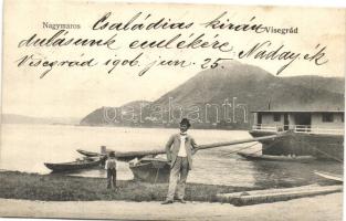 Nagymaros, Duna part, csónak, uszály, Visegrád