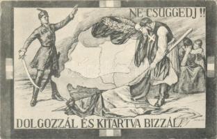 Ne csüggedj! Dolgozzál és kitartva bízzál! kiadja Magyarország Területi Épségének Védelmi Ligája / irredenta s: Sándor B.