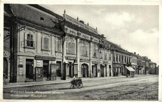 Rimaszombat, Rimavská Sobota; Masaryk tér, Rimaszombati Konzervgyár Részvénytársaság, F. Teleszniczky, Rábely Károly, Zigmund Heimlich és Vilian Blau és Cejza Roth Géza üzletei / square, Rimavská Sobota Cannery Corporation, shops (EK)