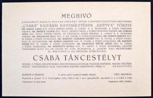 1931 Orvoskar Csaba bajtársi Egyesületének Szittya törzse meghívója táncestélyre 23x14 cm