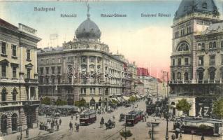 Budapest VII. Rákóczi út, villamos, gyógyszertár (EK)