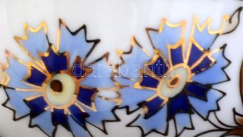 Zsolnay búzavirág mintás mokkás csésze és csészealj, kézzel festett, jelzett, hibátlan